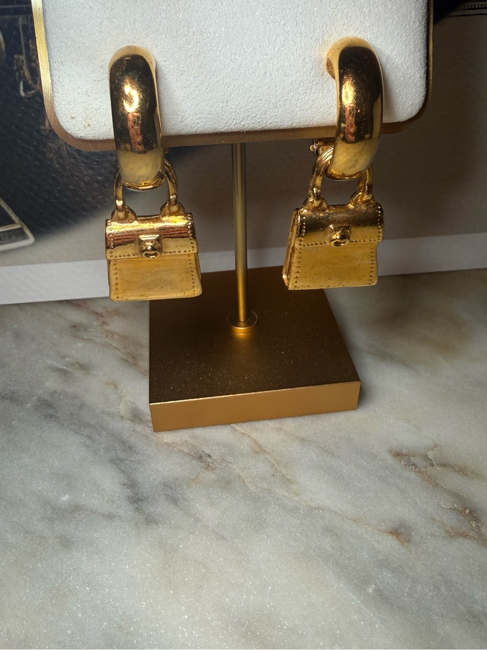 Vintage Celine Gold-Plated Mini Purse Clip-On Earrings 👜